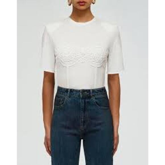 Self-Portrait Lace Applique Tee Shirt White Size 6 - Picture 2 of 7